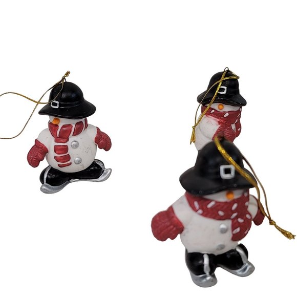 lot of 6 skating snowman ceramic Christmas ornaments wearing scarf, mittons, hat - Picture 2 of 5
